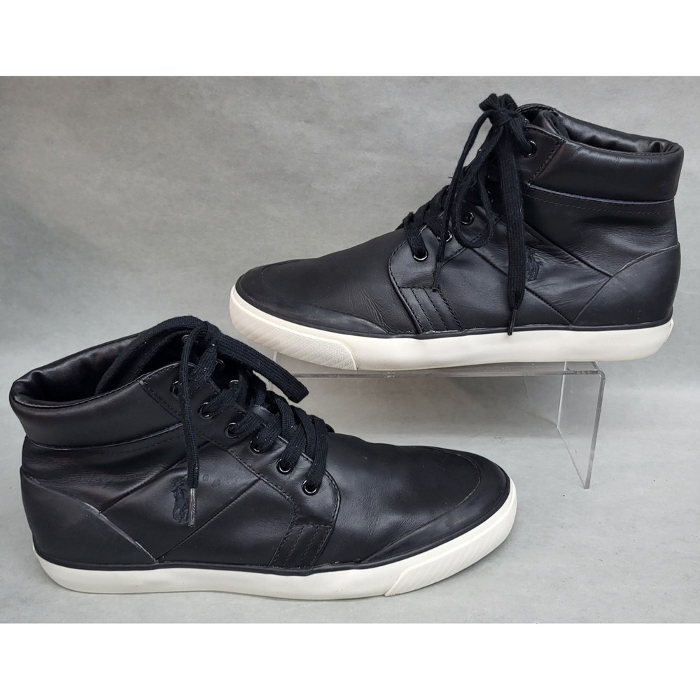 Polo Ralph Lauren (Sz 10.5 D) Isaak High Top Black Leather Mens Sneaker